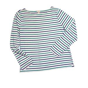 J. Crew Striped Boatneck Tee Navy Green Cream